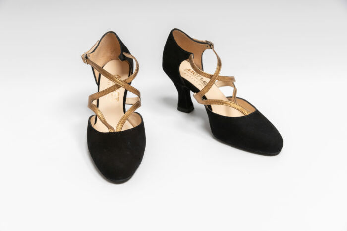 Chaussures en Velour Noir Brides Bronze Chanis Merlet