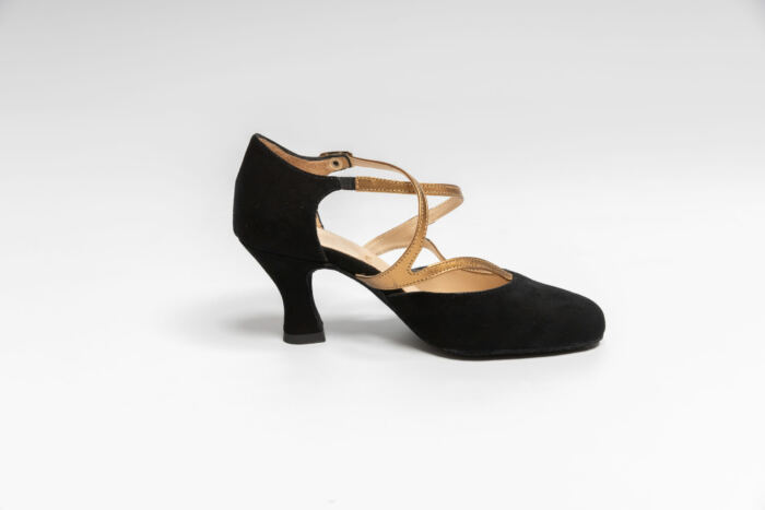 Chaussures en Velour Noir Brides Bronze Chanis Merlet – Image 2