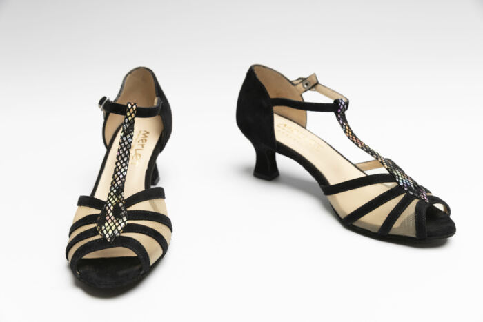 Chaussures Karmina Cuir Taipan Noir Velours Merlet